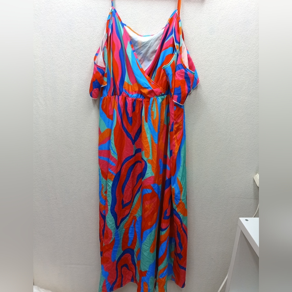 Shein Curve Maxi Dress 4x Spaghetti Strap Cold Shoulder Sleeve